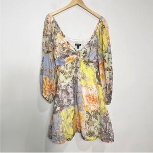 BANANA REPUBLIC Ramie Twist Dress in Patchwork Blue